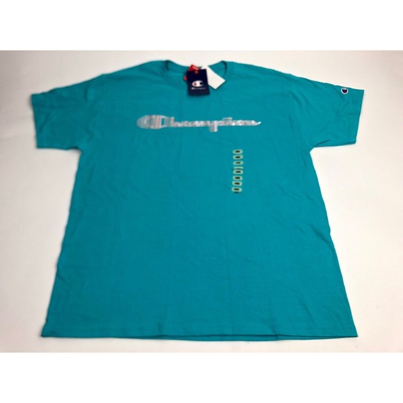 Champion Mens T-Shirt Crew Neck, Short Sleeve Tee Shirt Top with Logo Aqua Sz L - Picture 1 of 8